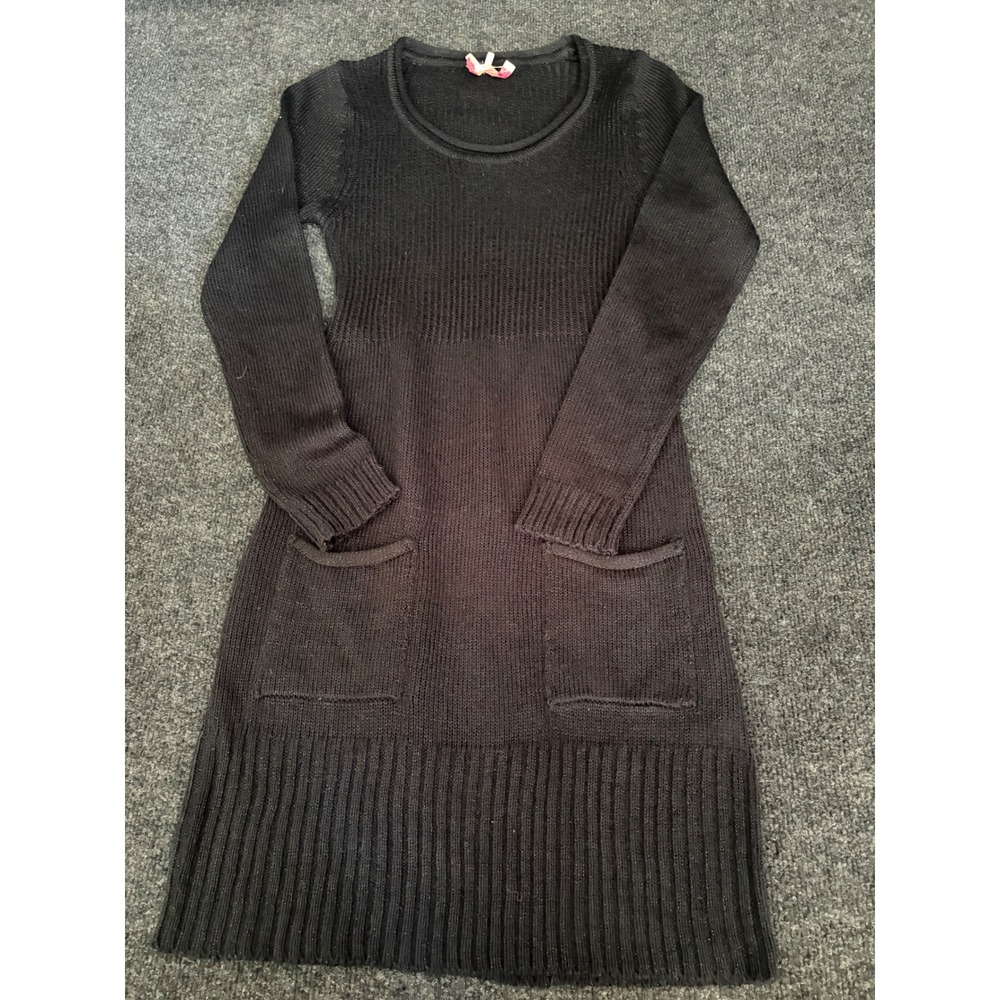 Derek Heart Black Ribbed Knit Sweater Dress Long Sleeve Pockets Metallic Sparkle